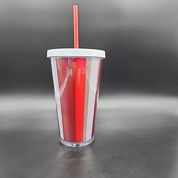 Starbucks Insulated Tumbler Cup Grande GLITTER STRIPED 2018 16 oz. New - Picture 4 of 8